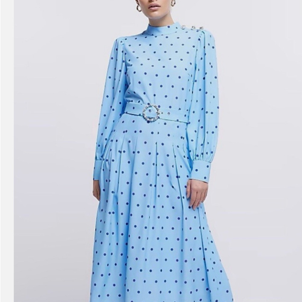 River Island Blue Polka Dot Tea Dress
